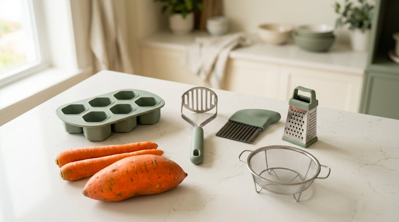 Utensílios práticos de cozinha: cortador ondulado, amassador, ralador e formas de silicone